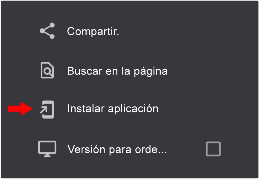 Captura de pantalla Android Google Chrome Navegador Icono de Instalar aplicación