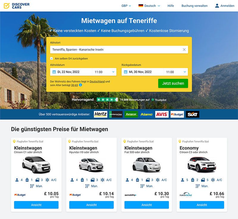 Günstigen Mietwagen auf Teneriffa buchen
